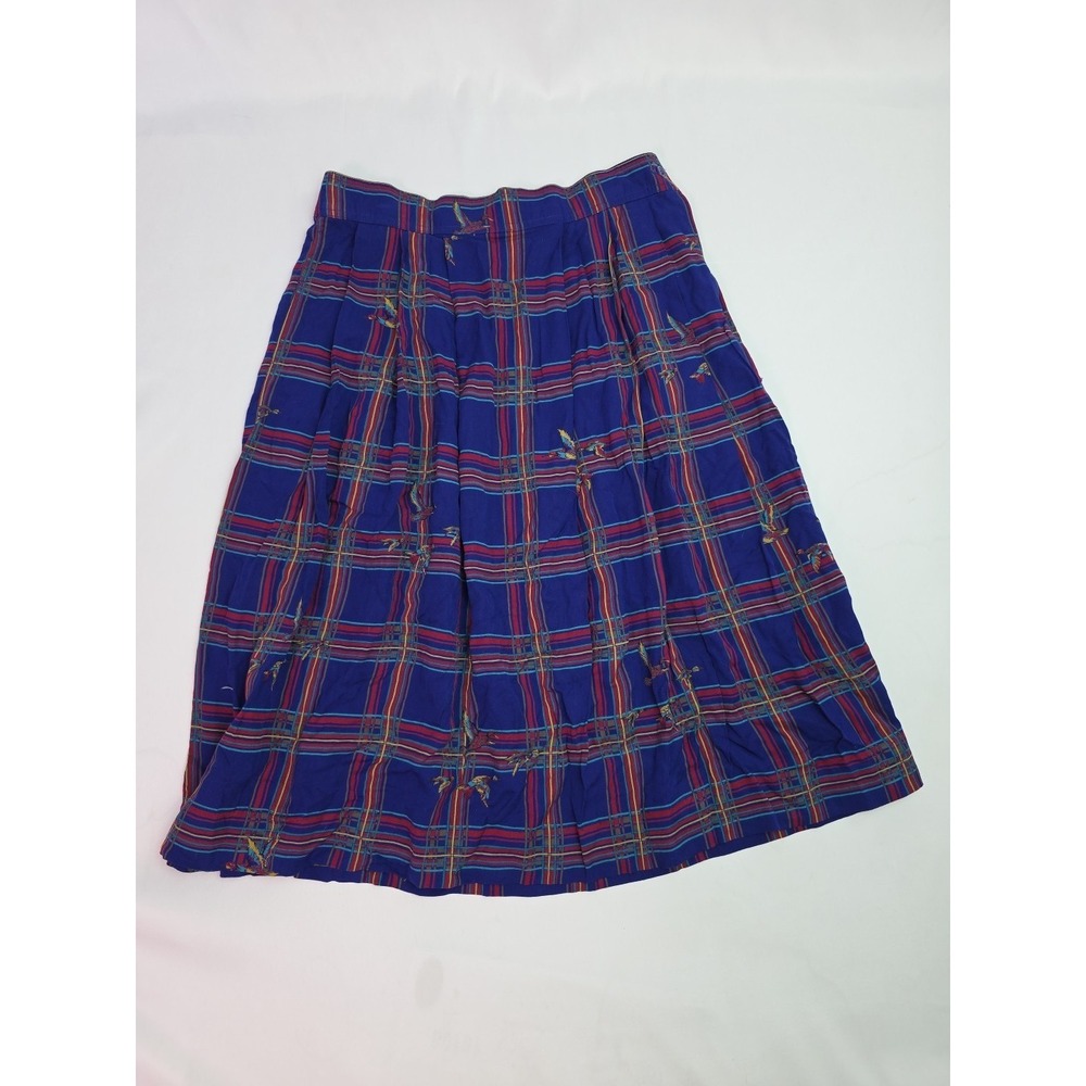 Chaus Blue Plaid With Ducks Skirt Size 14